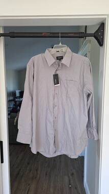 Omega Italy Men's Classic Button Up Long Sleeve Solid Grey Dress Shirt 2XL